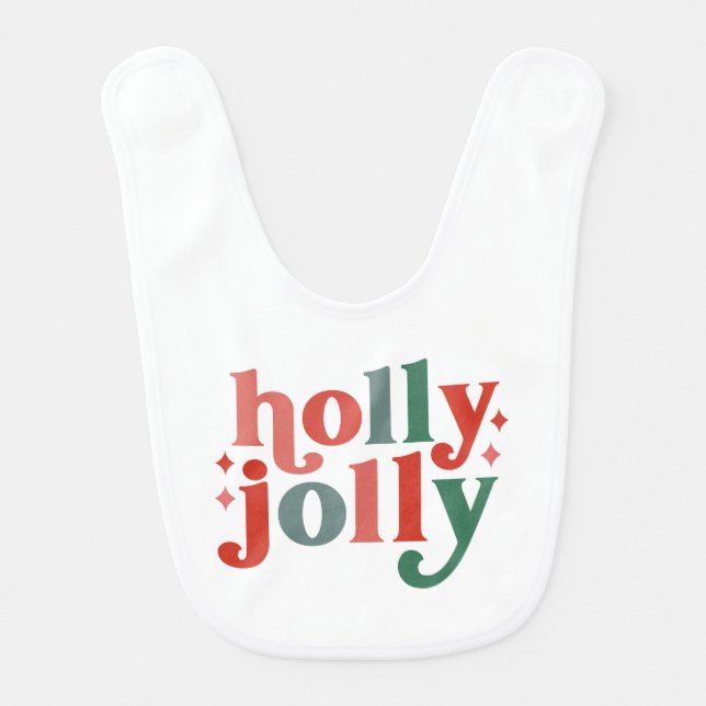 Holly Jolly - Retro Holiday Typography Baby Bib (Front)