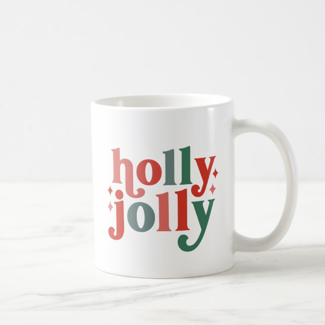 Holly Jolly - Retro Holiday Typography Coffee Mug (Right)