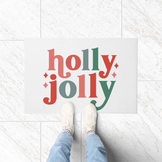 Holly Jolly - Retro Holiday Typography Doormat (Indoor)