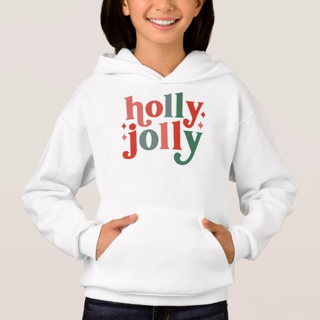 Holly Jolly - Retro Holiday Typography Hoodie (Front)