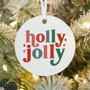 Holly Jolly - Retro Holiday Typography Metal Ornament