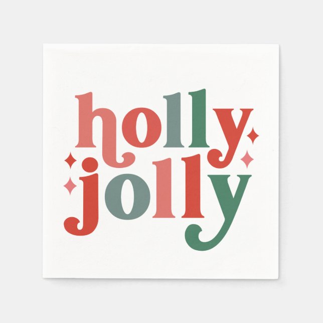 Holly Jolly - Retro Holiday Typography Napkins (Front)