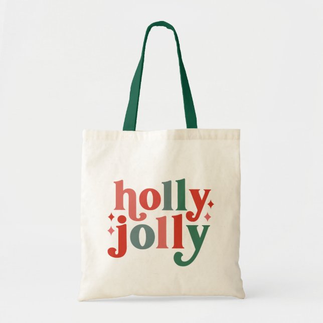 Holly Jolly - Retro Holiday Typography Tote Bag (Front)