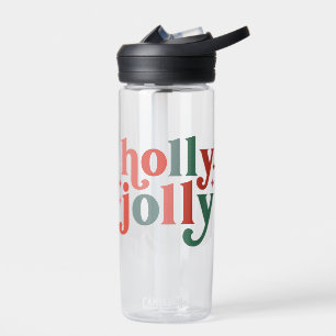 Holly Jolly - Retro Holiday Typography Water Bottle