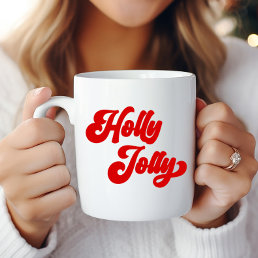 Holly Jolly Retro Red Cream Holiday Christmas Coffee Mug