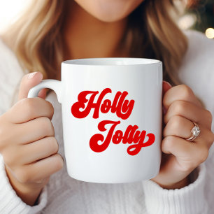 Holly Jolly Retro Red Cream Holiday Christmas Coffee Mug