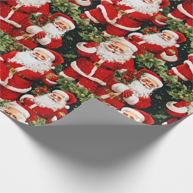 Holly Jolly Retro Santas Wrapping Paper (Corner)