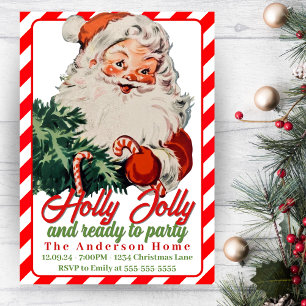 Holly Jolly Retro Vintage Santa Custom Christmas Invitation