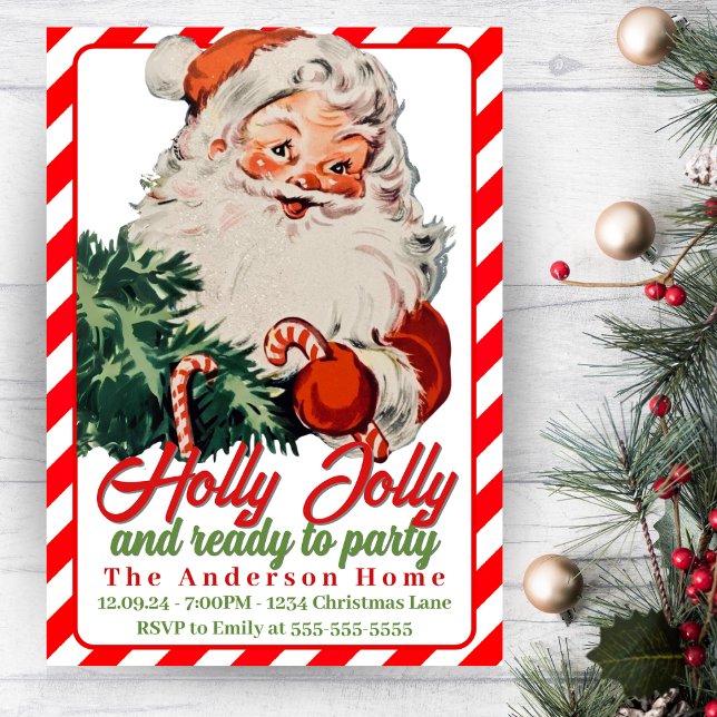 Holly Jolly Retro Vintage Santa Custom Christmas Invitation (Holly Jolly Retro Vintage Santa Custom Christmas Invitation)