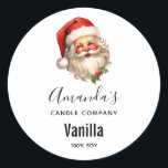 Holly Jolly Santa Claus Christmas Candle Business Classic Round Sticker<br><div class="desc">Candle,  soap,  kitchen product stickers with a joyful illustration of a vintage style Santa Claus with red rosy cheeks. wearing his classic red Santa hat and his big white bear. A sprig of holly adds to the festive holiday spirit of this design.</div>