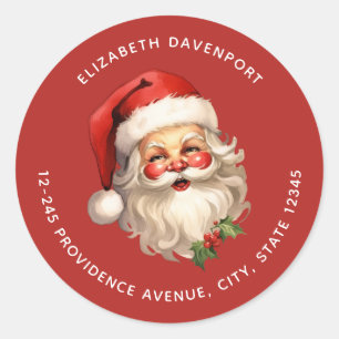 Holly Jolly Santa Claus Retro Christmas Address Classic Round Sticker