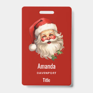 Holly Jolly Santa Claus Retro Christmas Badge