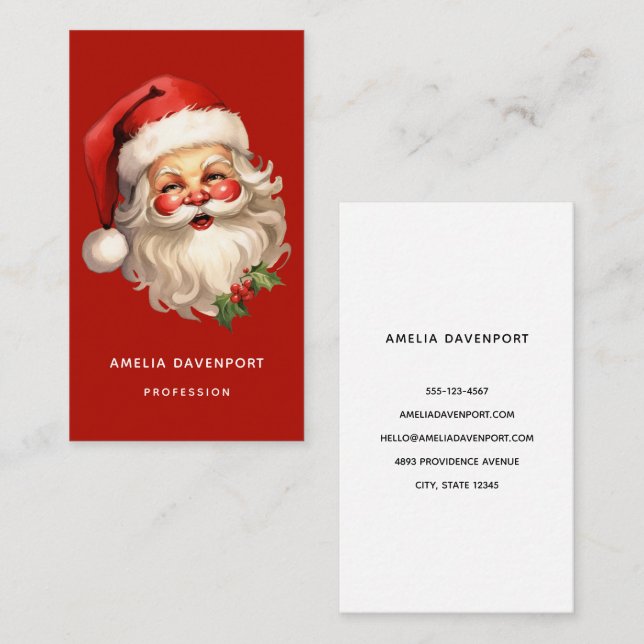 Holly Jolly Santa Claus Retro Christmas Business Card (Front/Back)
