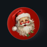 Holly Jolly Santa Claus Retro Christmas Button<br><div class="desc">Button with a joyful illustration of a vintage style Santa Claus with red rosy cheeks. Wearing his classic red Santa hat and his big white beard. A sprig of holly adds to the festive holiday spirit of this design.</div>