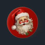 Holly Jolly Santa Claus Retro Christmas Button<br><div class="desc">Button with a joyful illustration of a vintage style Santa Claus with red rosy cheeks. Wearing his classic red Santa hat and his big white beard. A sprig of holly adds to the festive holiday spirit of this design.</div>
