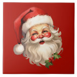 Holly Jolly Santa Claus Retro Christmas Ceramic Tile<br><div class="desc">Ceramic tile with a joyful illustration of a vintage style Santa Claus with red rosy cheeks. wearing his classic red Santa hat and his big white bear. A sprig of holly adds to the festive holiday spirit of this design.</div>