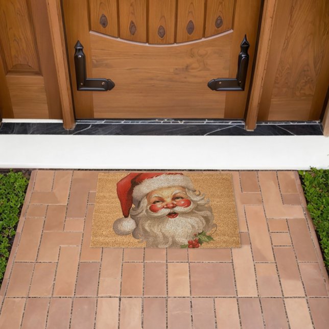 Holly Jolly Santa Claus Retro Christmas Fiber Doormat (Insitu (Outdoor))