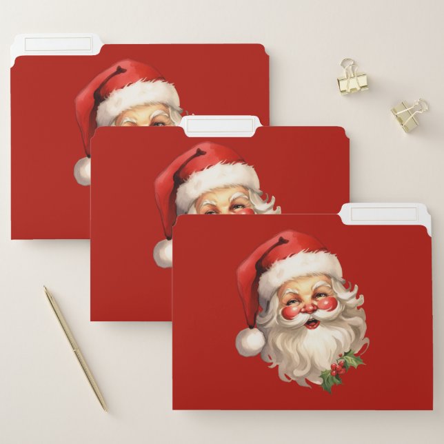 Holly Jolly Santa Claus Retro Christmas File Folder (Set)