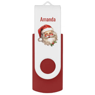 Holly Jolly Santa Claus Retro Christmas Flash Drive