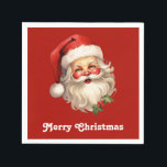 Holly Jolly Santa Claus Retro Christmas Napkins<br><div class="desc">Paper napkins with a joyful illustration of a vintage style Santa Claus with red rosy cheeks. wearing his classic red Santa hat and his big white bear. A sprig of holly adds to the festive holiday spirit of this design.</div>