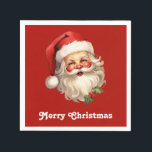 Holly Jolly Santa Claus Retro Christmas Napkins<br><div class="desc">Paper napkins with a joyful illustration of a vintage style Santa Claus with red rosy cheeks. wearing his classic red Santa hat and his big white bear. A sprig of holly adds to the festive holiday spirit of this design.</div>