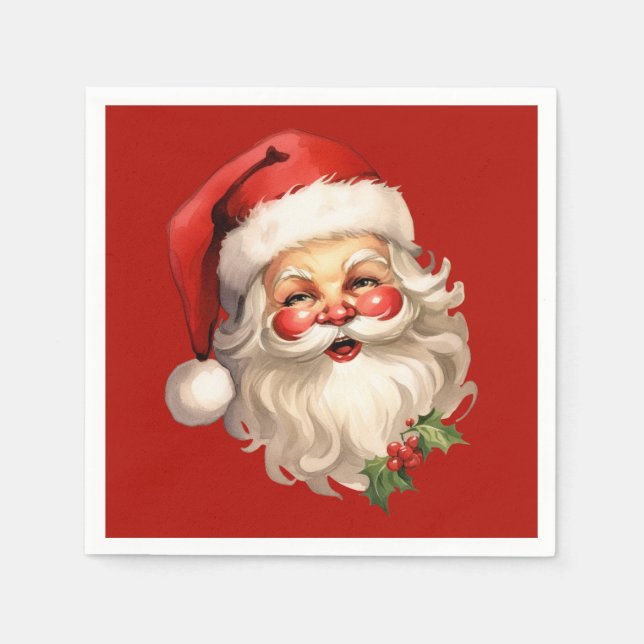 Holly Jolly Santa Claus Retro Christmas Napkins (Front)