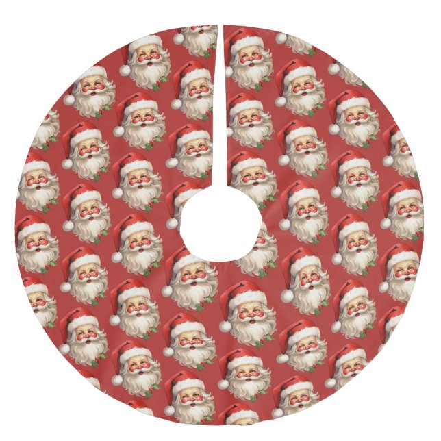 Holly Jolly Santa Claus Retro Christmas Pattern Brushed Polyester Tree Skirt (Front)