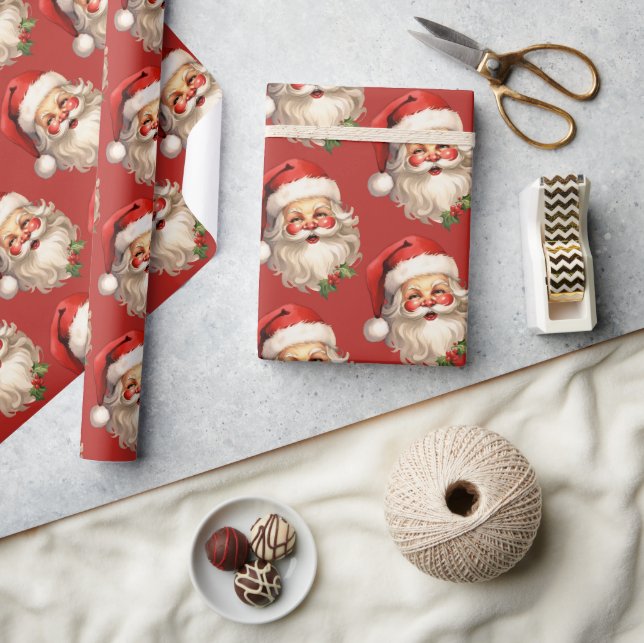 Holly Jolly Santa Claus Retro Christmas Pattern Wrapping Paper (Crafts)