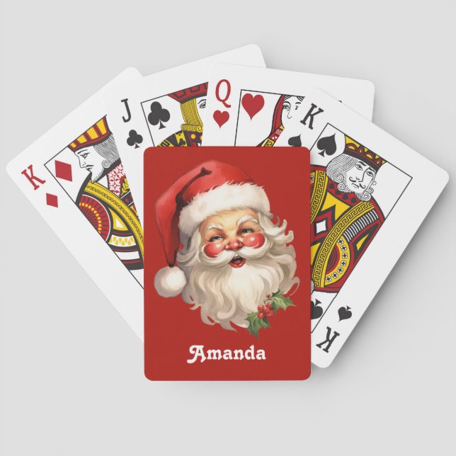 Holly Jolly Santa Claus Retro Christmas Poker Cards (Back)