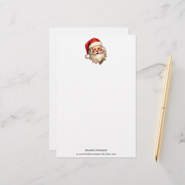 Holly Jolly Santa Claus Retro Christmas Stationery (Front/Back In Situ)