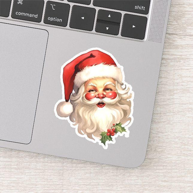 Holly Jolly Santa Claus Retro Christmas Sticker (Detail)
