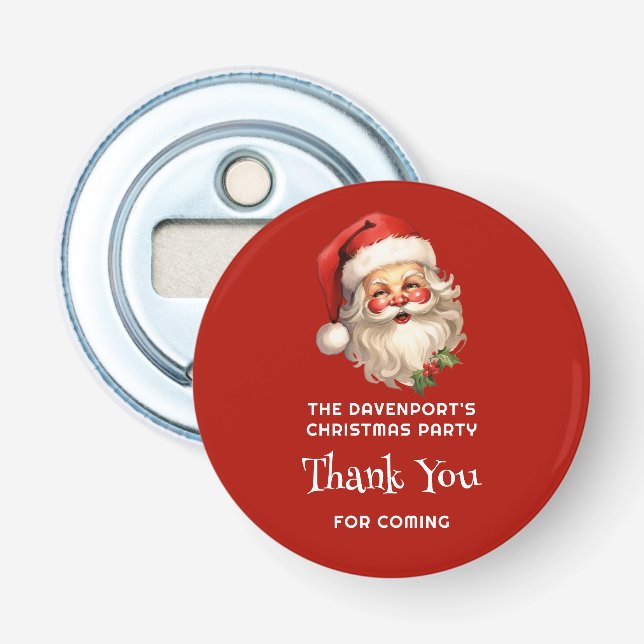 Holly Jolly Santa Claus Retro Christmas Thank You Bottle Opener (Front)