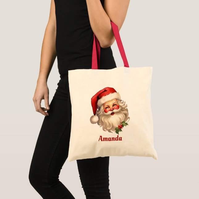 Holly Jolly Santa Claus Retro Christmas Tote Bag (Front (Product))