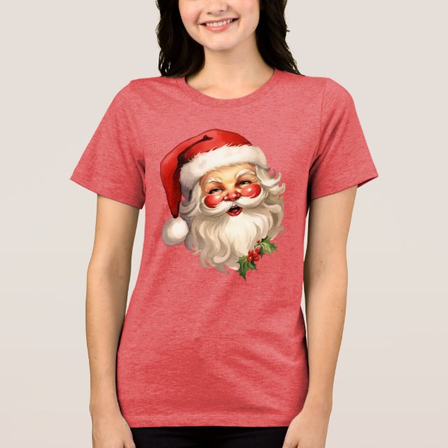 Holly Jolly Santa Claus Retro Christmas Tri-Blend Shirt (Front)