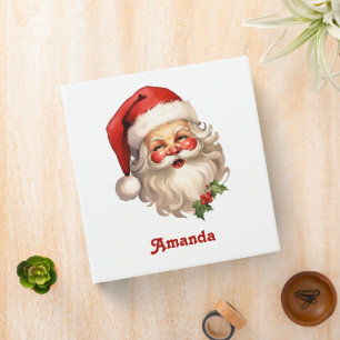 Holly Jolly Santa Claus Retro Style Christmas 3 Ring Binder