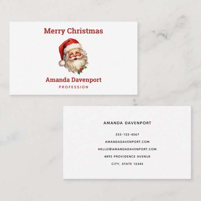 Holly Jolly Santa Claus Retro Style Christmas Business Card (Front/Back)