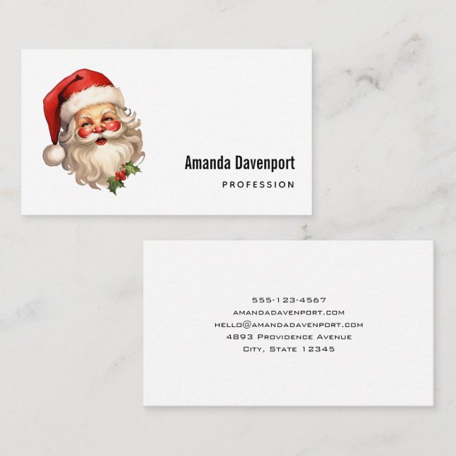Holly Jolly Santa Claus Retro Style Christmas Business Card (Front/Back)