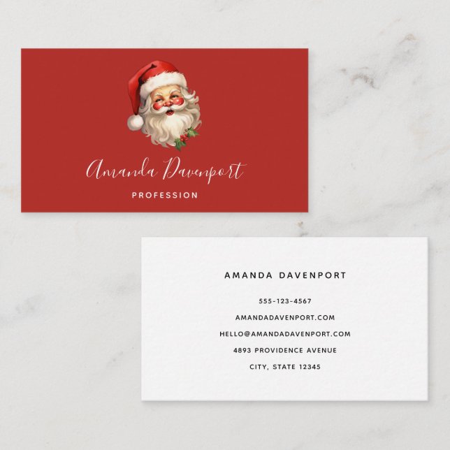 Holly Jolly Santa Claus Retro Style Christmas Business Card (Front/Back)
