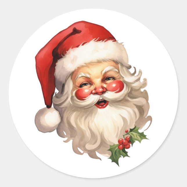 Holly Jolly Santa Claus Retro Style Christmas Classic Round Sticker (Front)