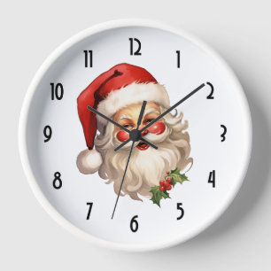 Holly Jolly Santa Claus Retro Style Christmas Clock