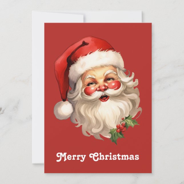 Holly Jolly Santa Claus Retro Style Christmas Holiday Card (Front)