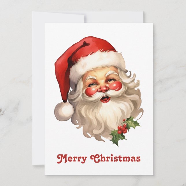 Holly Jolly Santa Claus Retro Style Christmas Holiday Card (Front)