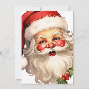 Holly Jolly Santa Claus Retro Style Christmas Holiday Card