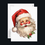 Holly Jolly Santa Claus Retro Style Christmas Holiday Postcard<br><div class="desc">Christmas postcard with a joyful illustration of a vintage style Santa Claus with red rosy cheeks. wearing his classic red Santa hat and his big white bear. A sprig of holly adds to the festive holiday spirit of this design.</div>