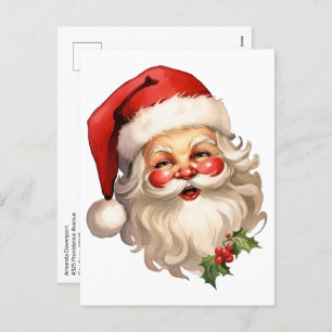Holly Jolly Santa Claus Retro Style Christmas Holiday Postcard