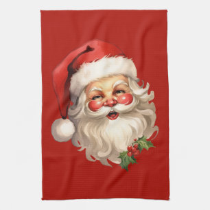 Holly Jolly Santa Claus Retro Style Christmas Kitchen Towel