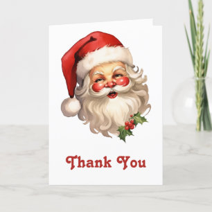 Holly Jolly Santa Claus Retro Style Christmas Letterpress Thank You Card
