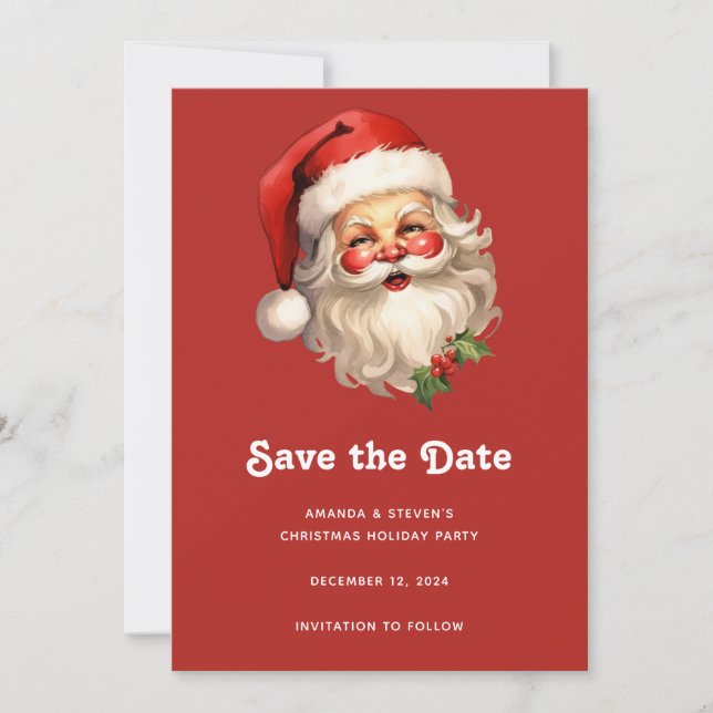 Holly Jolly Santa Claus Retro Style Christmas Save The Date (Front)