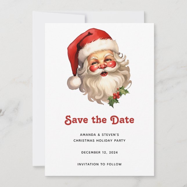 Holly Jolly Santa Claus Retro Style Christmas Save The Date (Front)