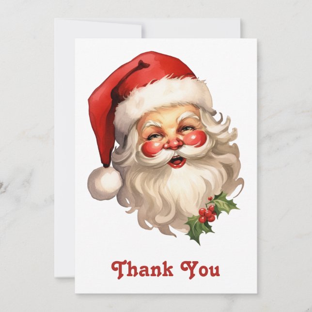 Holly Jolly Santa Claus Retro Style Christmas Thank You Card (Front)